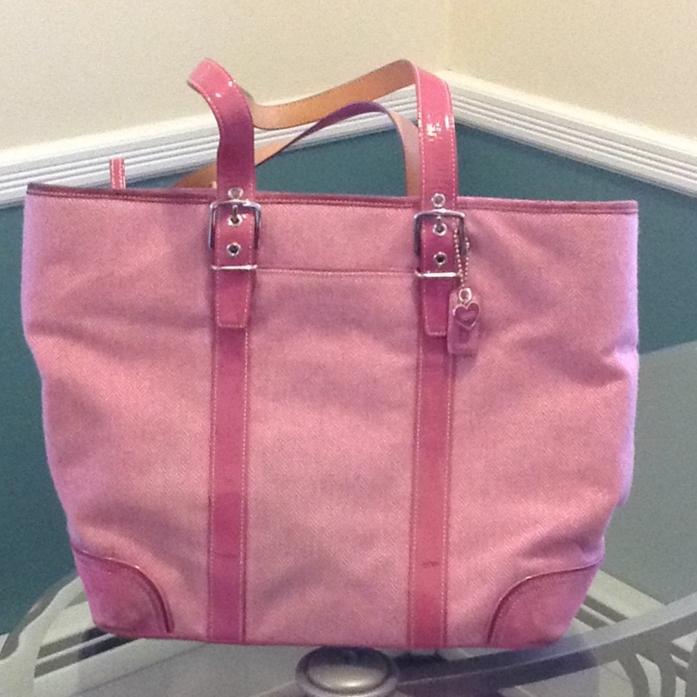 Authentic Coach large pink fabric tote bag